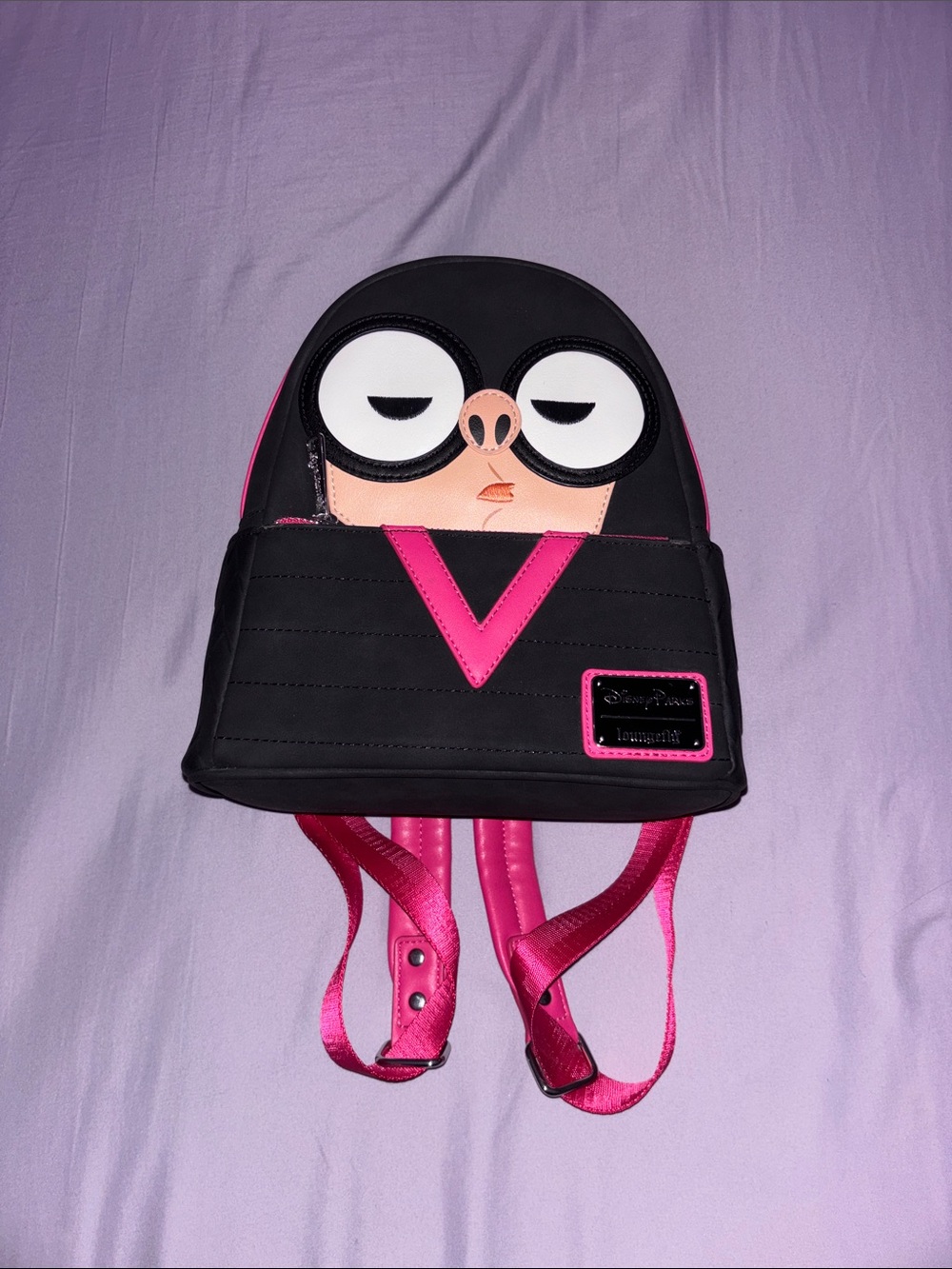 Black and Hot Pink Edna Mode Incredibles Loungefly Mini Backpack